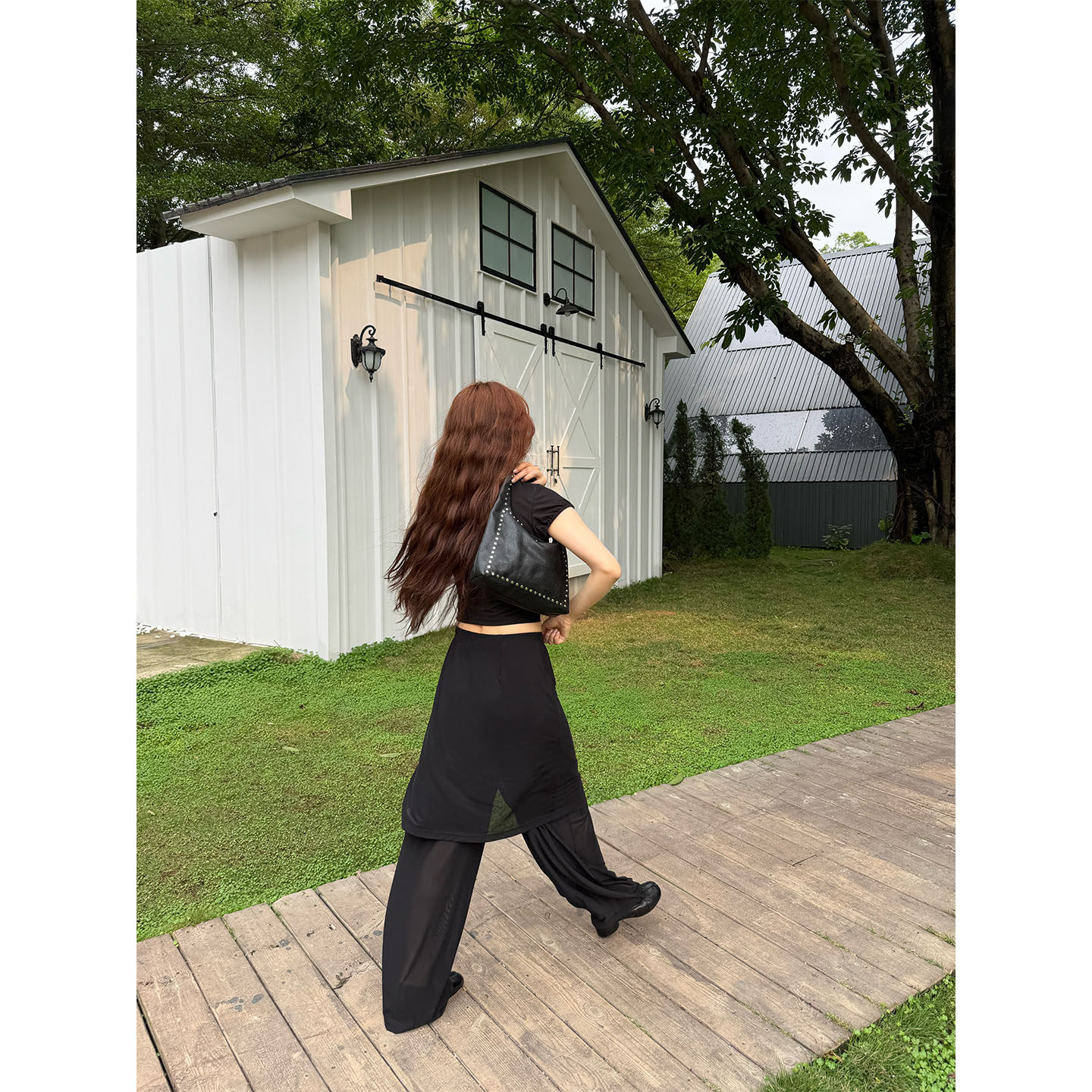 INAIEN笑笑家 "Манхэттен черная вуаль" плотная сетчатая устойчивая к складкам корректирующая деловая элегантная юбка-брюки из сетки