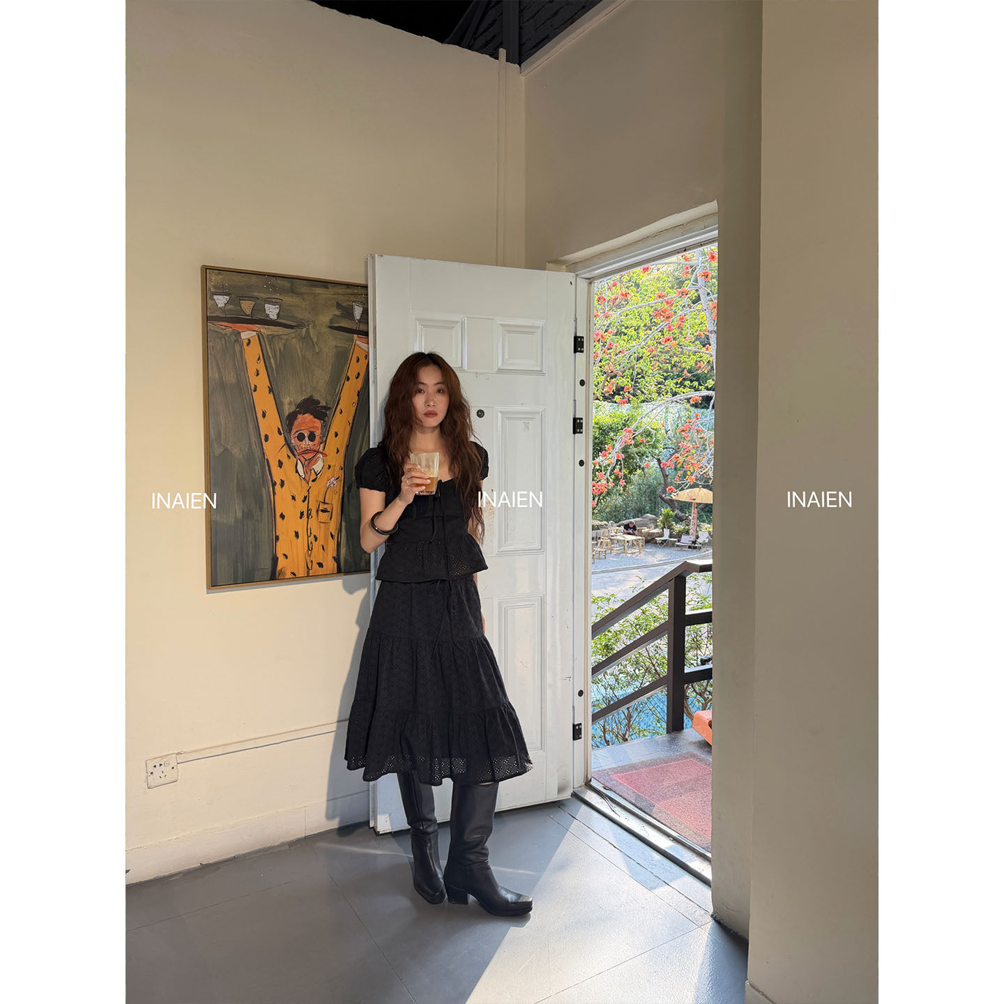 INAIEN26 ранняя весна "беглая принцесса" юбка с утяжкой на талии весна-лето