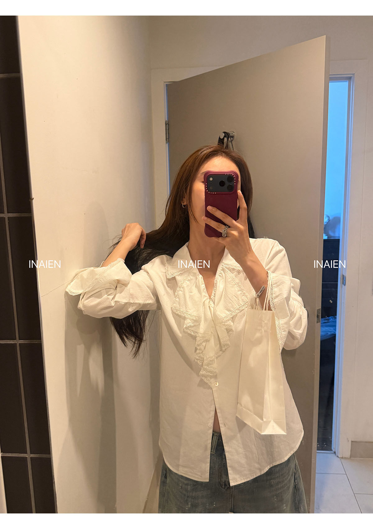 INAIEN笑笑家 джинсы дымчато-синие 2026 новая модель женские широкие брюки