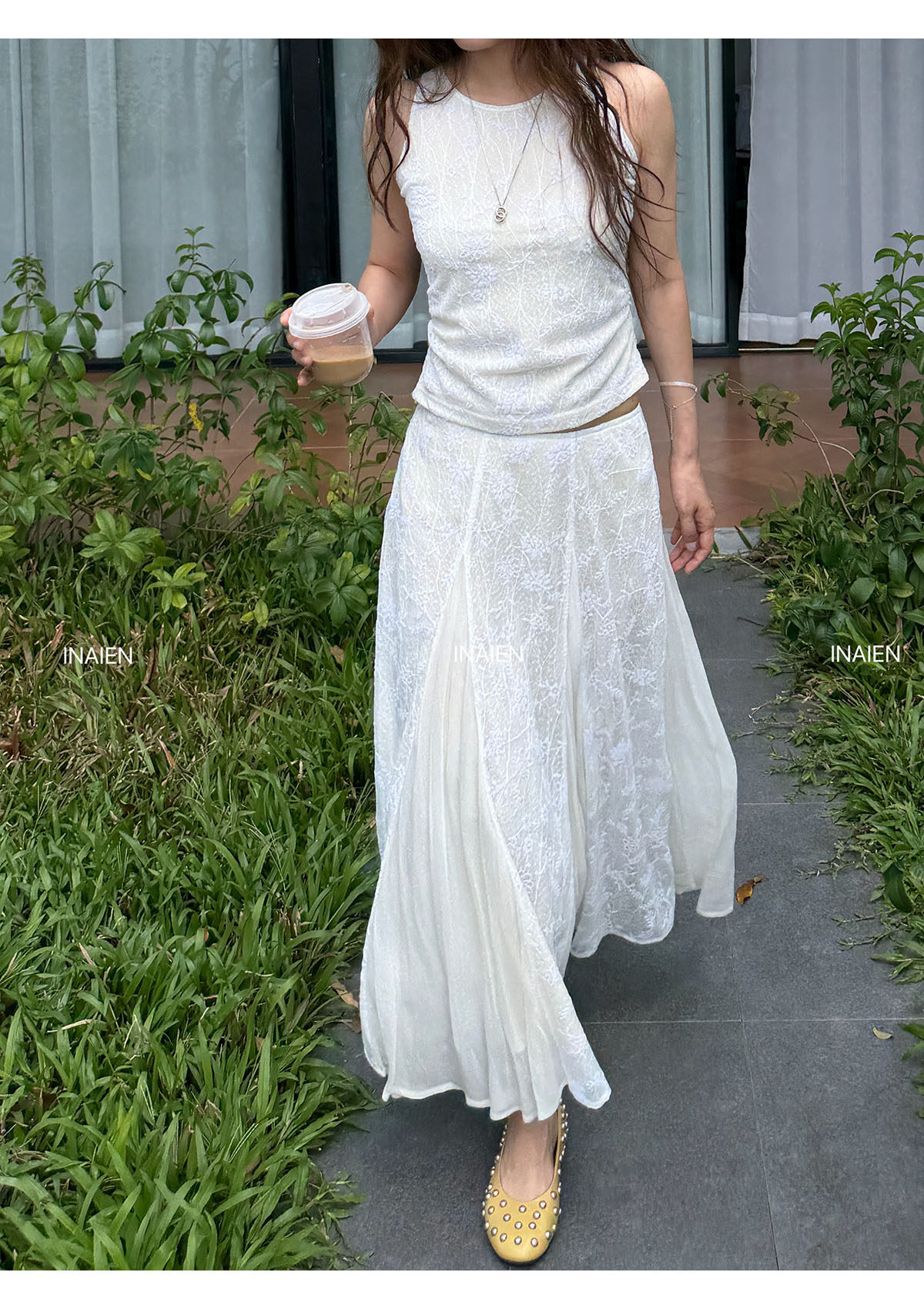 INAIEN笑笑家26 ранняя весна "Кружевная мечта" нежная элегантная кружевная жаккардовая юбка с приталенным силуэтом