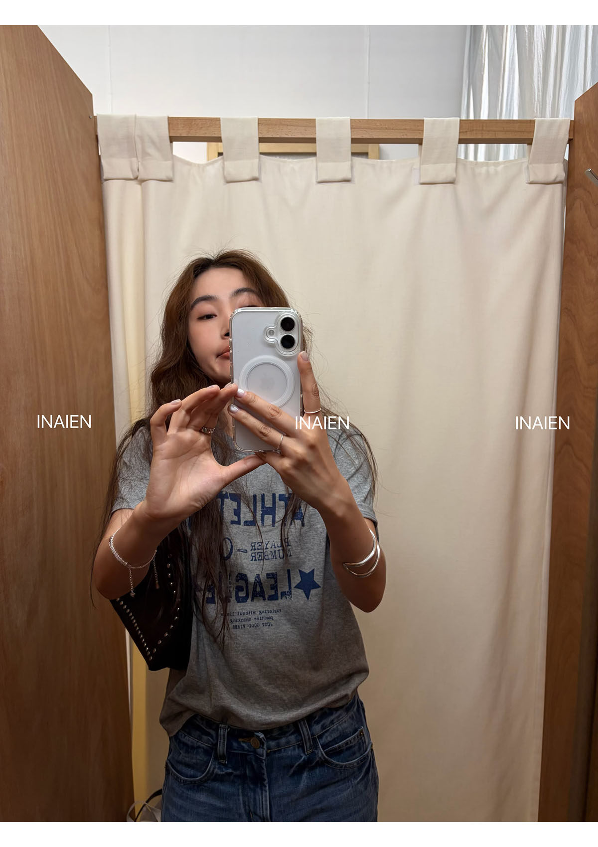 INAIEN笑笑家 весна-лето футболка с принтом букв, потертая, свободная, скрывающая недостатки