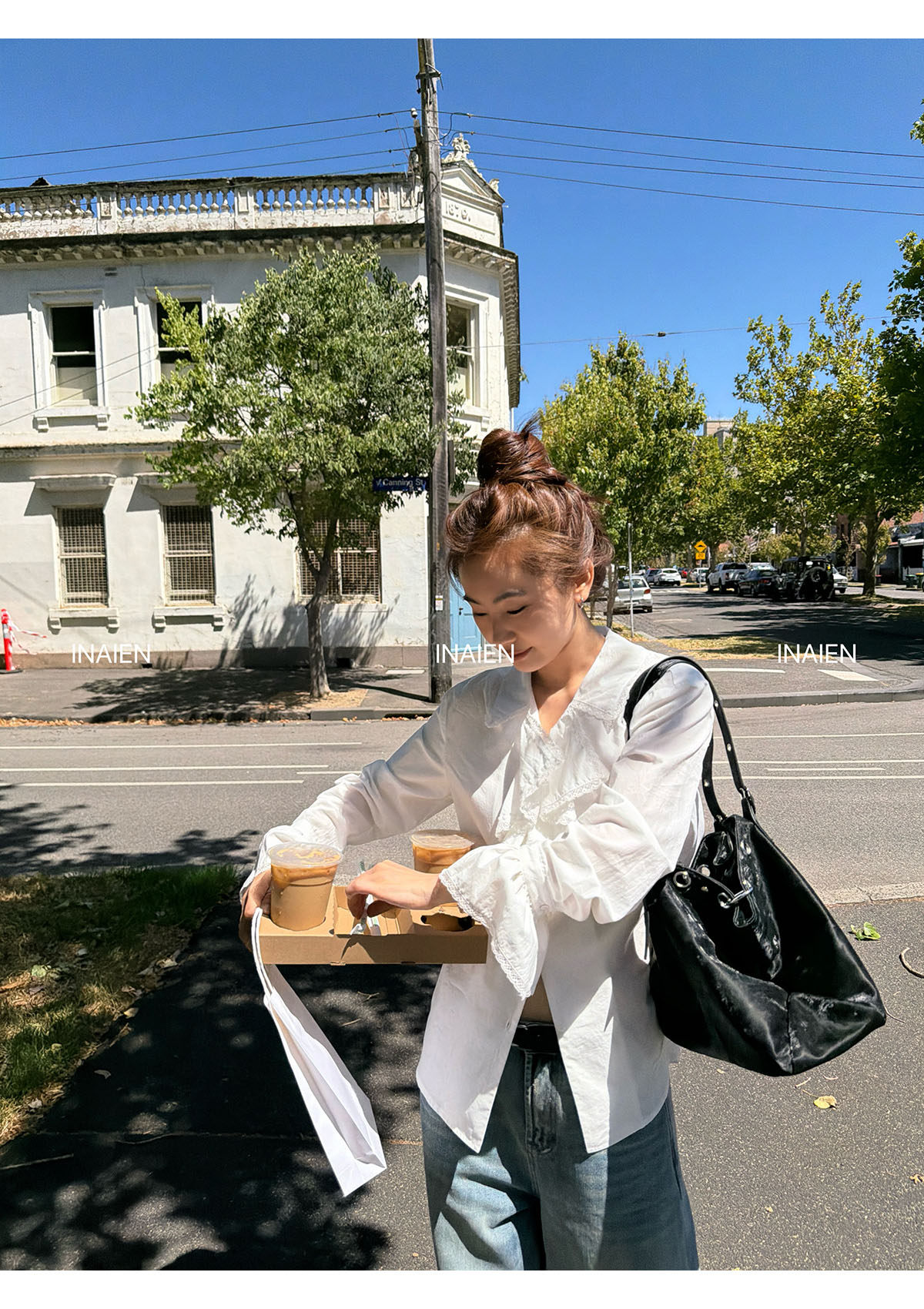 INAIEN笑笑家 джинсы дымчато-синие 2026 новая модель женские широкие брюки