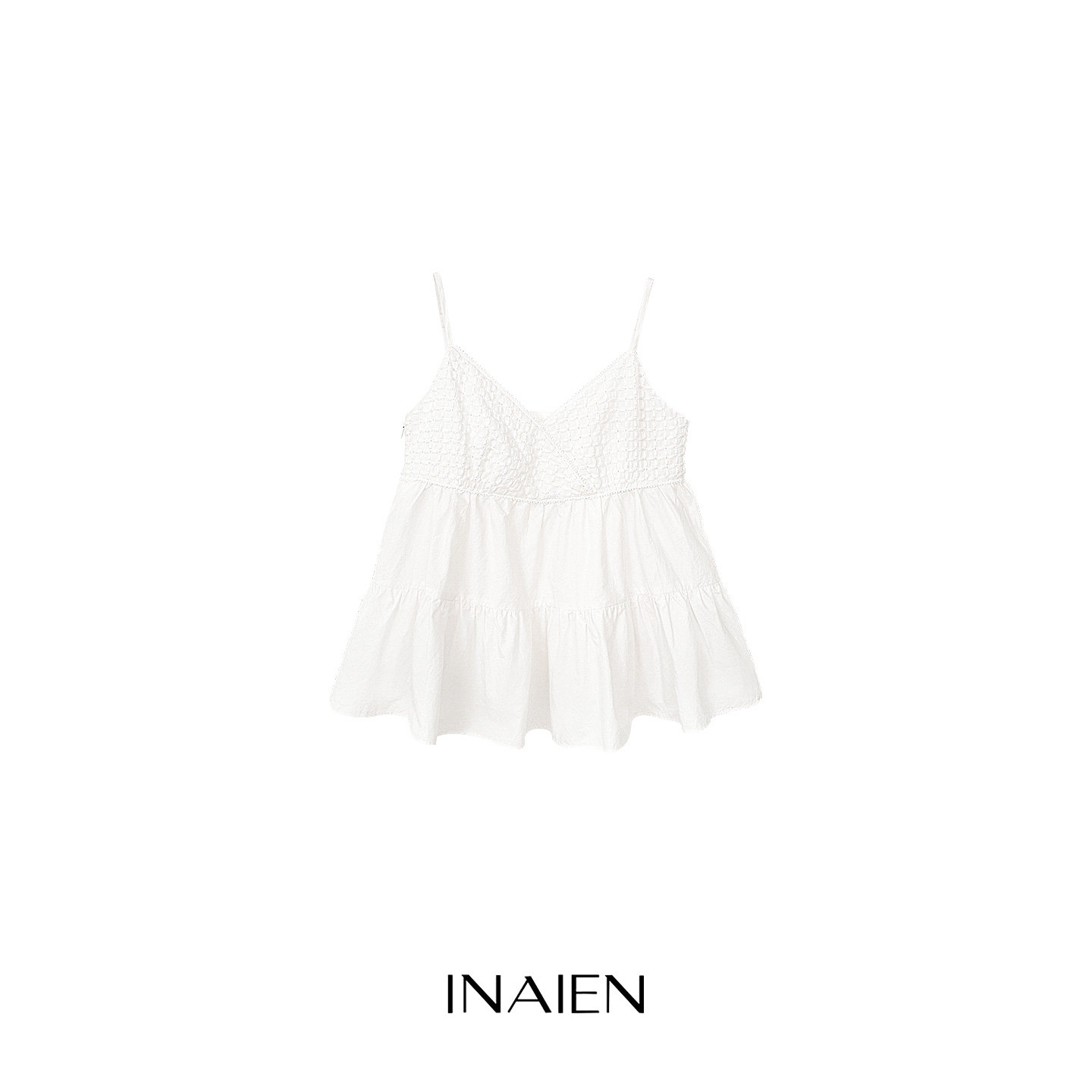 INAIEN笑笑家 "Время отдыха" конопляный топ с V-образным вырезом и кружевной вышивкой на бретелях