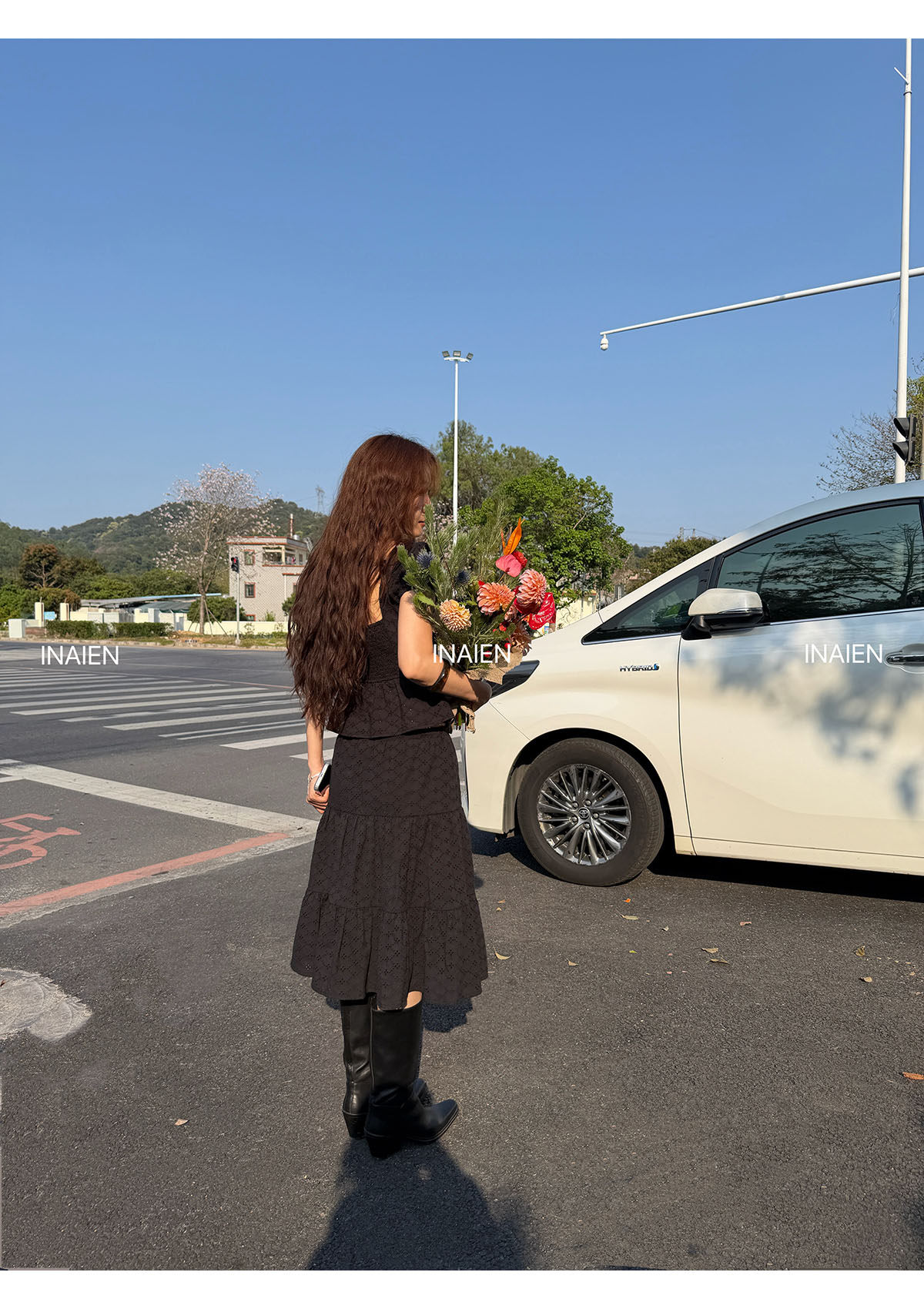 INAIEN26 ранняя весна "беглая принцесса" юбка с утяжкой на талии весна-лето