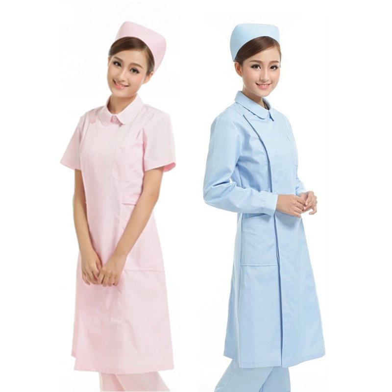 Nurse clothing long-sleeved pharmacy work clothes intern summer dress round neck slim short-sleeved women's suit doll collar white coat