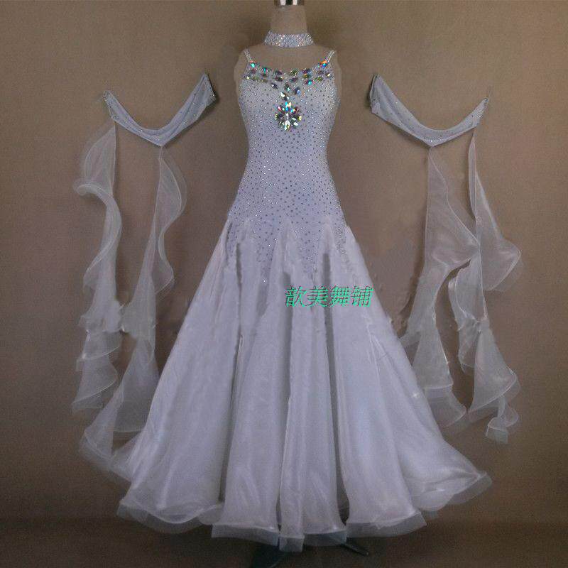 Morden dance to dress national standard dance dress with shoulder long sleeves bronzed luxurious suit Moden dance dress Performance suit-Taobao