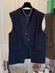 Spring new temperament fungus edge splicing suit vest vest jacket women's loose casual mid-length top