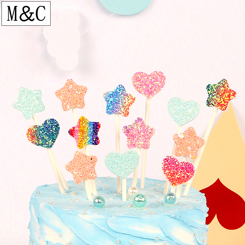 Birthday Cake Decoration Seven Colorful Pentagonal Stars Loving Butterfly Cake Plugin dress sweet and wedding 5 pieces