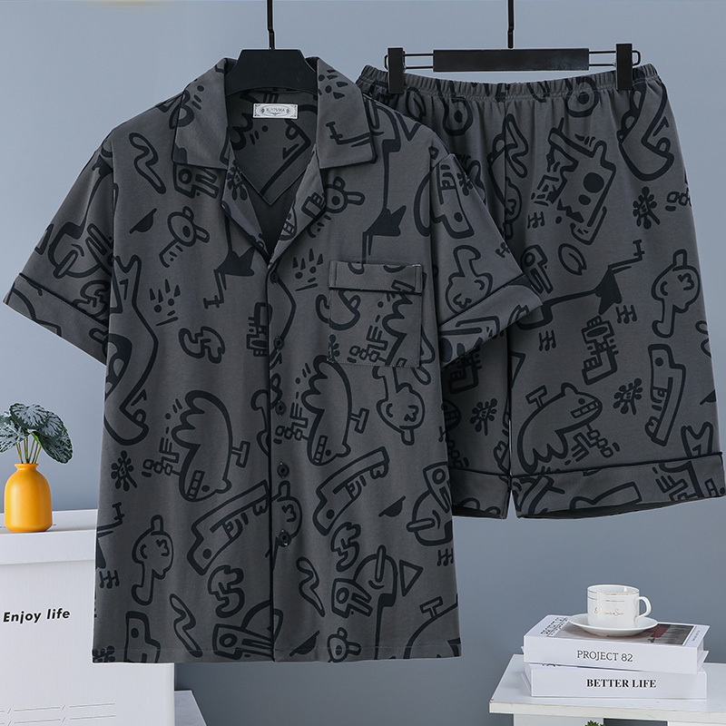 Pure Cotton Men's Pajamas Summer Short-Sleeved Shorts Thin Plus Size 150kg Middle-Aged and Young People Home Wear Set
