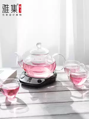 Yaji glass flower tea pot Tea set set with transparent heat-resistant filter insulation pot constant temperature treasure electric heating base