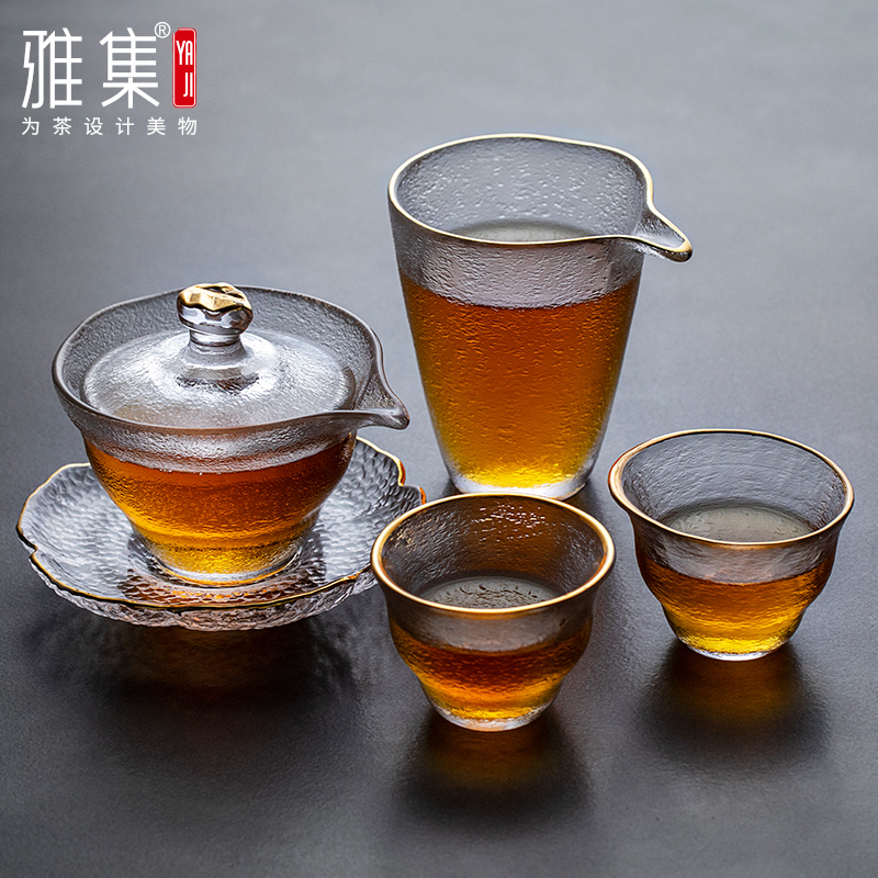 Yepisode Ice Point Hammer Grain Glass Justice Cup Cover Bowl Thickened Heat Resistant Day Style Sub-Tea Instrumental Haikongfu Tea Furniture Set