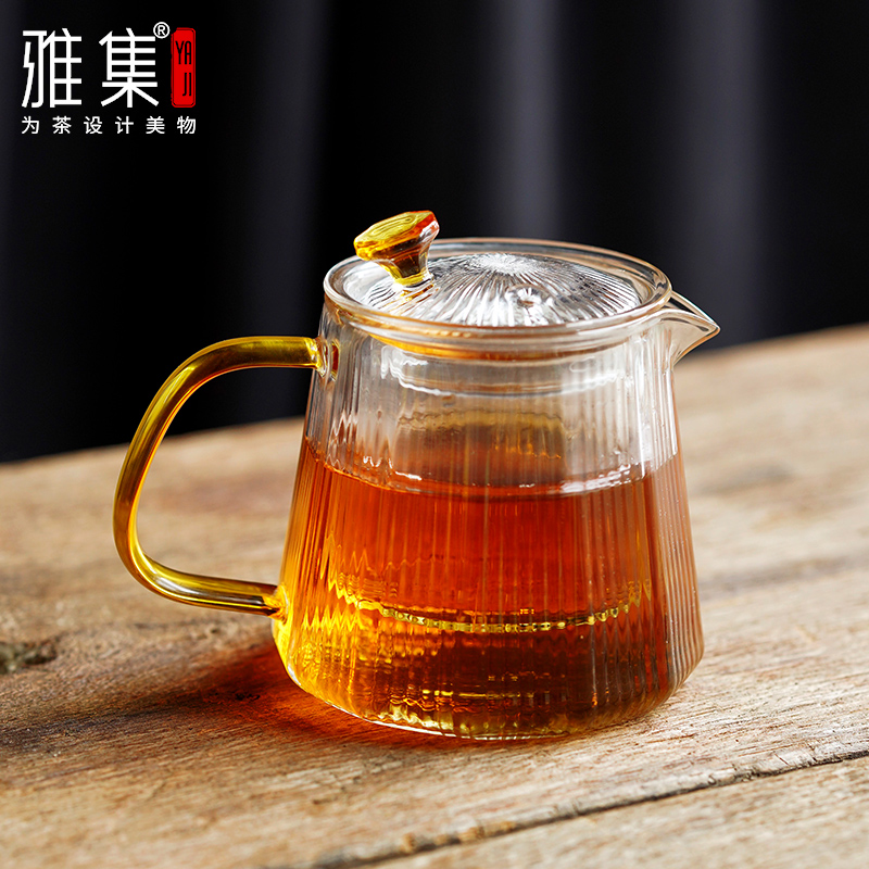 Yaji tea set with edge shadow hammer pattern tea water separation filter heat-resistant thickened teapot home office teapot