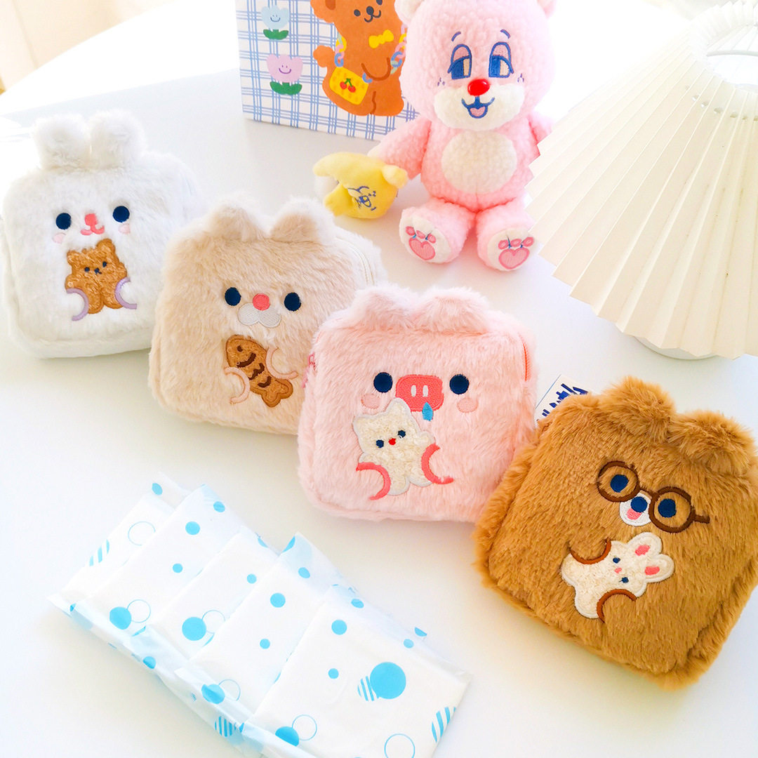Milkjoy Dudu sanitary napkin bag Japanese cute cartoon sanitary napkin storage bag Embroidered aunt towel bag