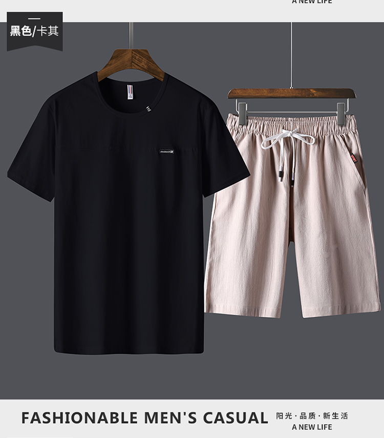 Thanh niên hè 2019 Set xu hướng nam Hàn Quốc Một nửa tay áo cotton nam tay áo ngắn thể thao - Bộ đồ đồ nam