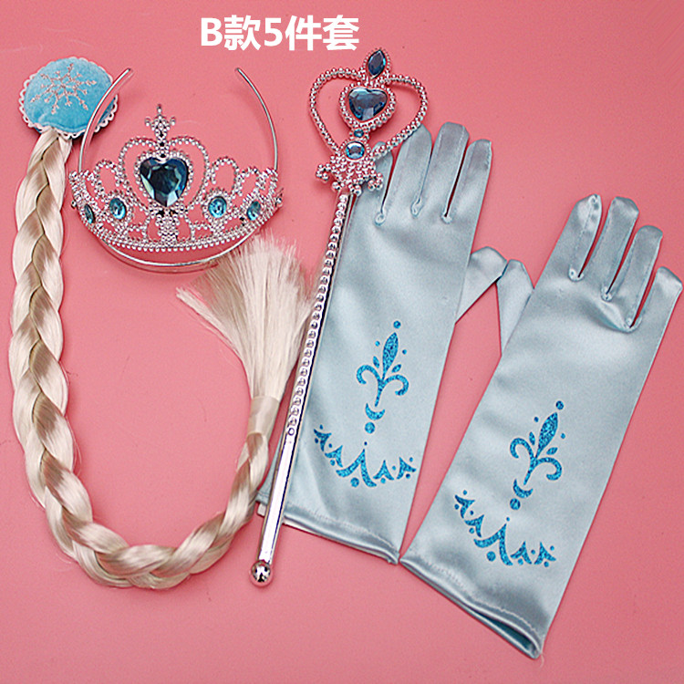 Công chúa nhỏ Mũ nón Set Crown Magic Wand Wig Găng tay hoa Bọ cạp Nữ Ice Snow Romance Girl Hair Phụ kiện băng đô nữ