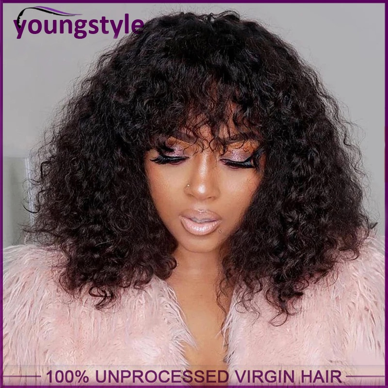 Water Wave fringe Brazilian human hair bob wigs with bangs