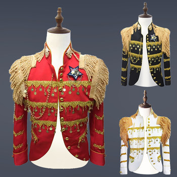Male singer's fringed performance clothing, nightclub bar male ds stage performance clothing, rock personality male suit