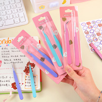 Macaron-colored tweezers stainless steel clips creative manicure guka guppan student pointed tips