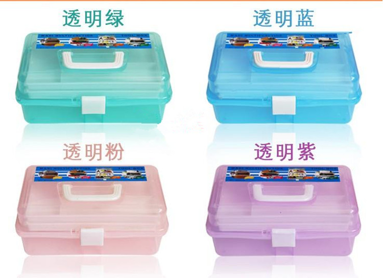 Transparent plastic three-layer folding tool box 13-inch multifunctional containing box fine art tool box medicine box