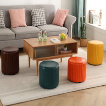 Small stool home wax leather solid wood shoe stool creative round stool living room Net red stool lazy sofa coffee table low stool