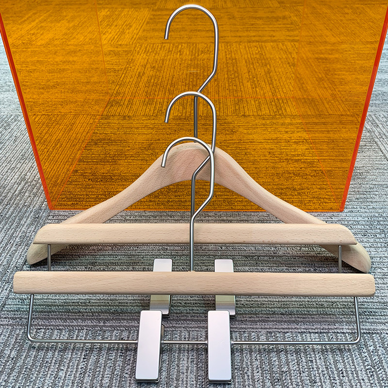 Clothes Hanger Clothing Shop Exclusive Women's Clothing Beech Wood Solid Wood Pants Rack Pants Clip Upscale Anti-Slip Hanger LOGO Custom