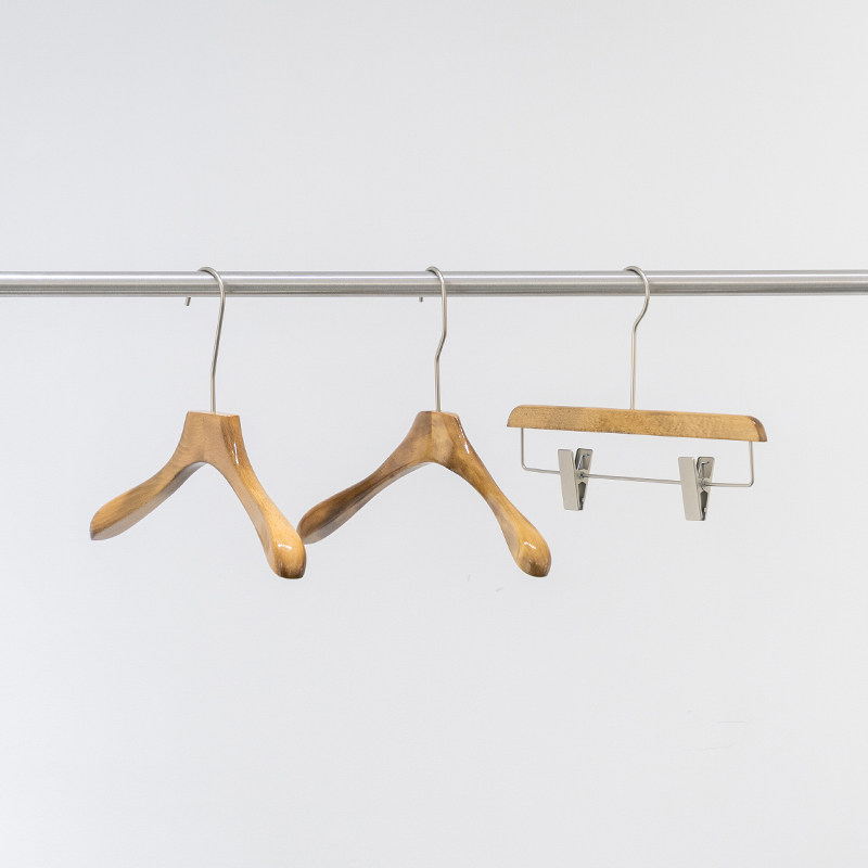 Hanger clothing store special beech retro color high-grade non-slip non-trace solid wood women's clothing pants clip custom LOGO