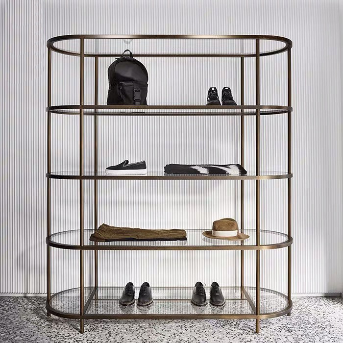 Clothing Store Shoe Rack Show Shelf Creatively Multilayer Stainless Steel Golden bag Showcase Cabinet Floor Type Middle Island Display Shelf