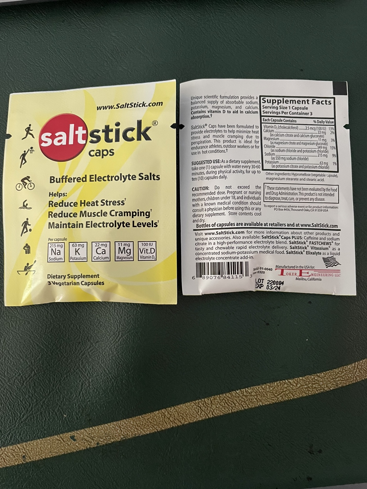 SaltStick Caps Salt Pills Electrolyte Original Competition Independent Paper Bag Small Packaging 3 Capsules per Pack