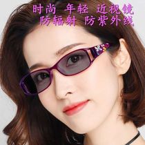 Color-changing myopia glasses for women trendy ultra-light flat glasses anti-UV anti-radiation color-changing sunglasses full frame no prescription