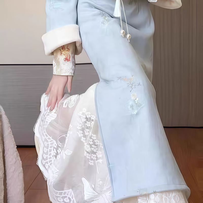 Spring and Autumn Matchinging Cheongsam Petticoat, Special Lining for Inner Wear, Lace Half Skirt, Mid-Length, Large Hem, Layered Retro Style