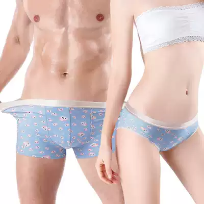 New original cute cartoon printed couple underwear men's and women's underwear pure cotton mid-waist personality couple shorts head