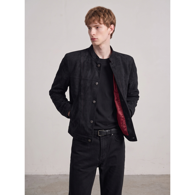 Aloneplan "Rainbow" Irregularly Designed Suede Shoulder-Padded Jacket