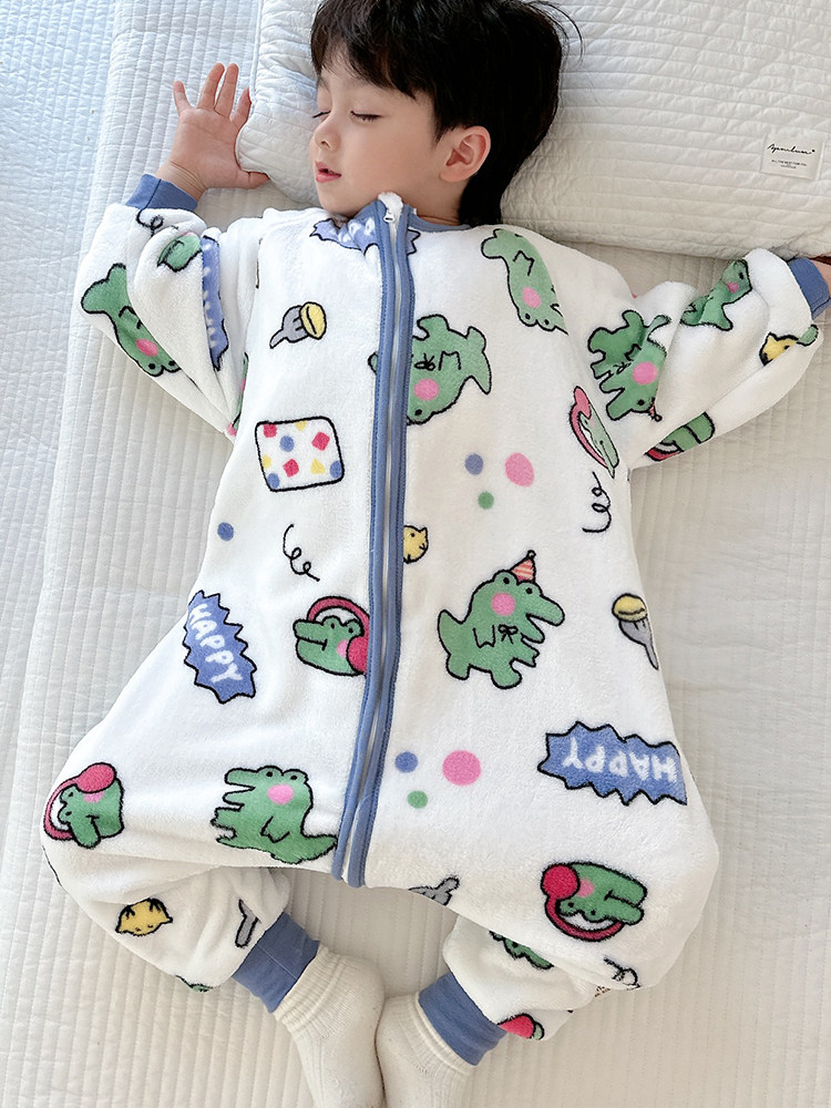 BABY PAJAMAS AUTUMN AND WINTER THICKENED CHILDRENS CORAL FLEECE SLEEPING BAG LONG SLEEVE MALE AND FEMALE BABY FLANNEL ONESIES NEW