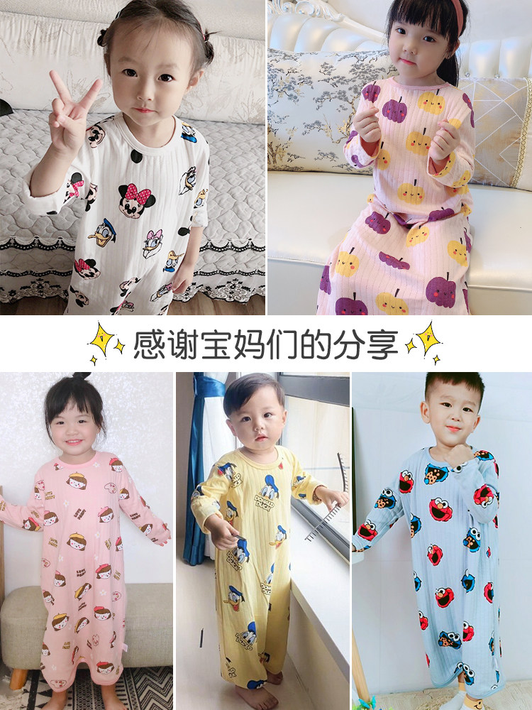 GIRLS PAJAMAS SPRING AND AUTUMN COTTON 1 CARTOON 2-5 YEARS OLD BABY ONE-PIECE PAJAMAS BOYS THIN CHILDRENS KICK-PROOF HOME CLOTHES