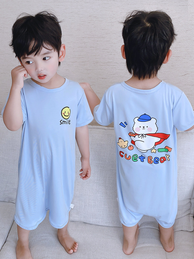 BABY PAJAMAS SUMMER THIN MODAL CHILDRENS ONE-PIECE NIGHTGOWNS BABY LOUNGEWEAR GIRLS NIGHTDRESSES AIR CONDITIONING CLOTHES MEN