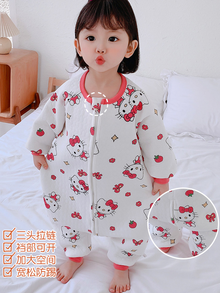CHILDRENS ONE-PIECE PAJAMAS SPRING AND AUTUMN BOYS BABY LOUNGEWEAR GIRLS WINTER WARMTH MIDDLE AND LARGE CHILDREN LONG SLEEVE KICK-PROOF SLEEPING BAGS
