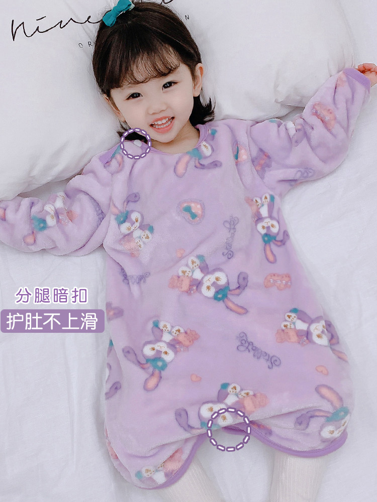 CHILDRENS ONE-PIECE PAJAMAS BOYS AUTUMN AND WINTER FLANNEL BABY GIRL SLEEPING BAG CORAL VELVET THICKENED BABY BELLY GUARD ANTI-KICK QUILT
