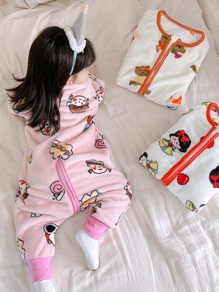 BABY PAJAMAS AUTUMN AND WINTER THICKENED CHILDRENS CORAL FLEECE SLEEPING BAG LONG SLEEVE MALE AND FEMALE BABY FLANNEL ONESIES NEW