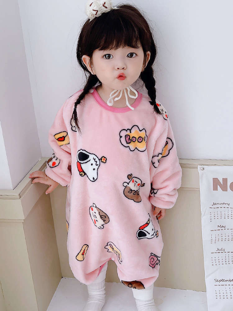 BABY PAJAMAS AUTUMN AND WINTER CORAL VELVET THICKENED MENS AND WOMENS ONE-PIECE PAJAMAS FOR BOYS AND GIRLS TO PREVENT COLD BABY FLANNEL SLEEPING BAGS