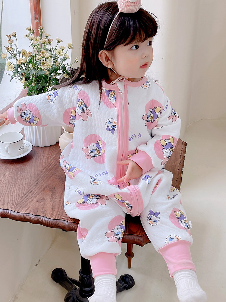 CHILDRENS ONE-PIECE PAJAMAS SPRING AND AUTUMN BOYS BABY LOUNGEWEAR GIRLS WINTER WARMTH MIDDLE AND LARGE CHILDREN LONG SLEEVE KICK-PROOF SLEEPING BAGS