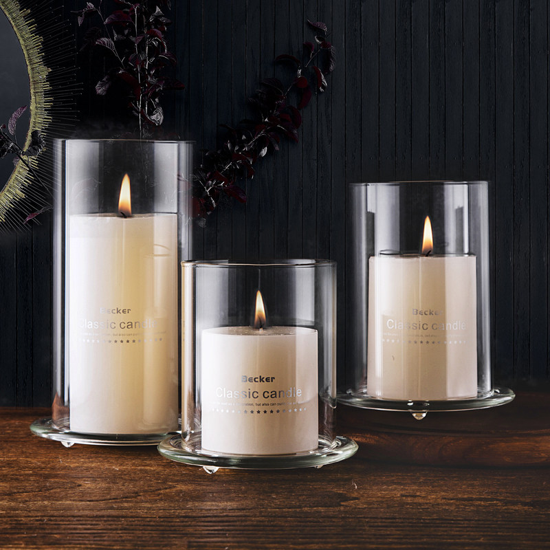 Glass candlestick lampshade Wedding bottomless wind lamp Classic straight windproof lampshade Glass wax table cup