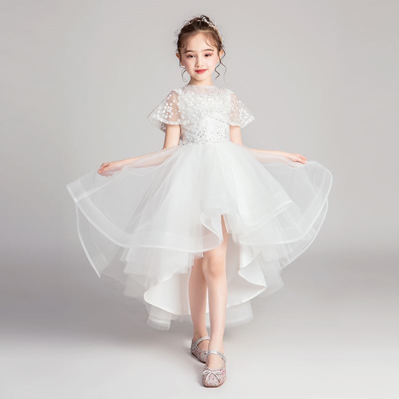 Girl's birthday princess skirt child wedding dress white pork gauze little girl evening dress children's steel