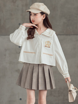 Beilan Senma girl spring suit 2021 New pleated skirt Net Red Spring and Autumn big childrens foreign gas Naval Academy