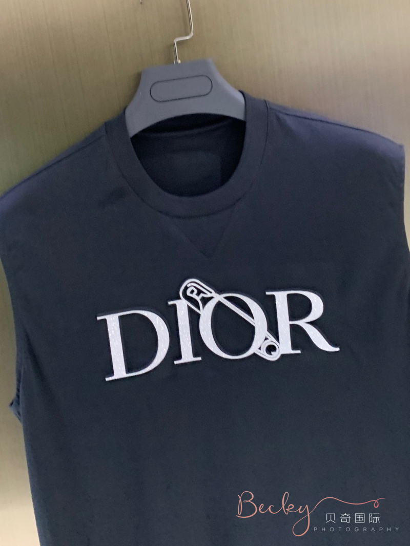 Dior Dior vòng cổ áo không tay đầu nam thư LOGO pin in thể thao giản dị áo T-shirt