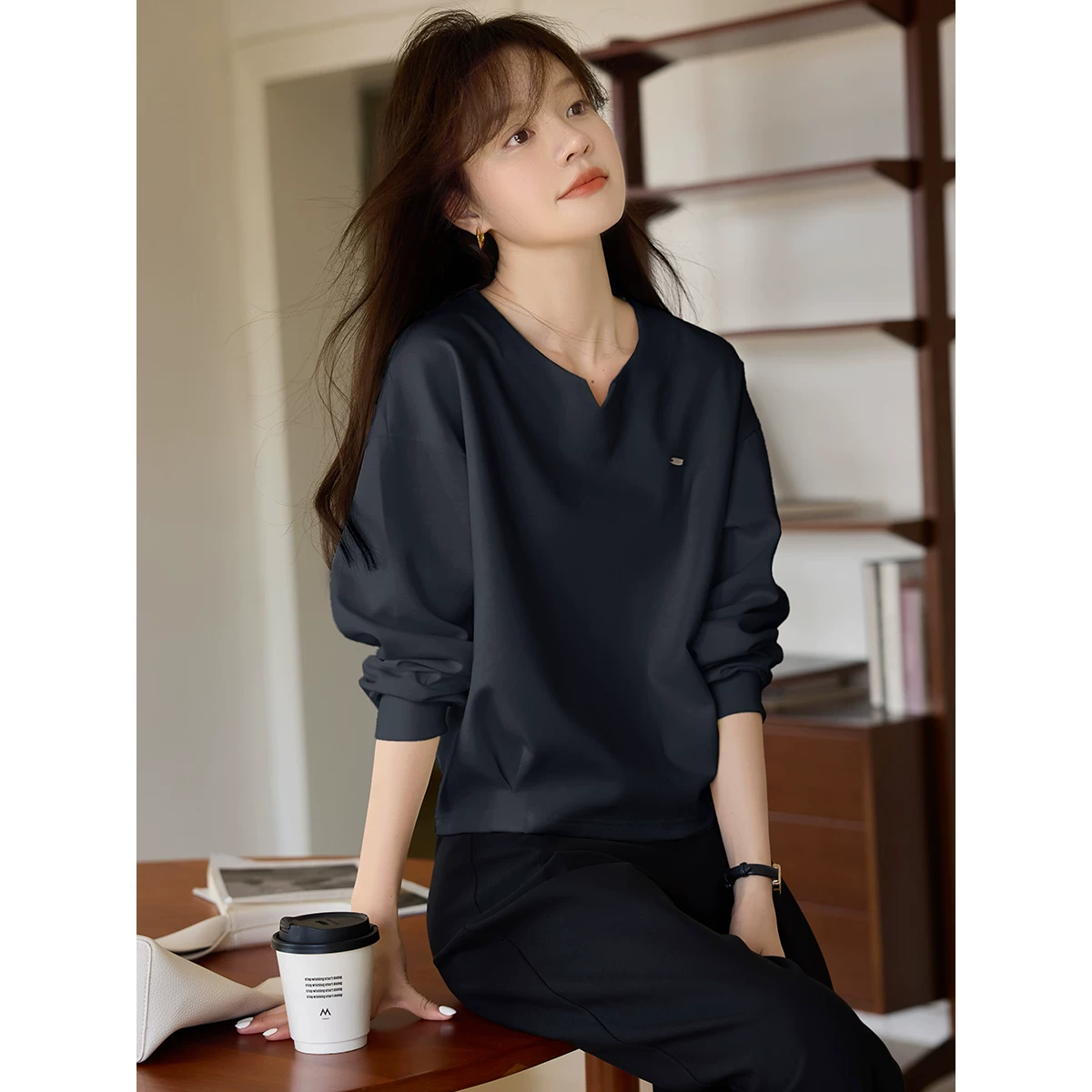 Узкий бандаж для отдыха, свитшот летний oversize, V-образный вырез