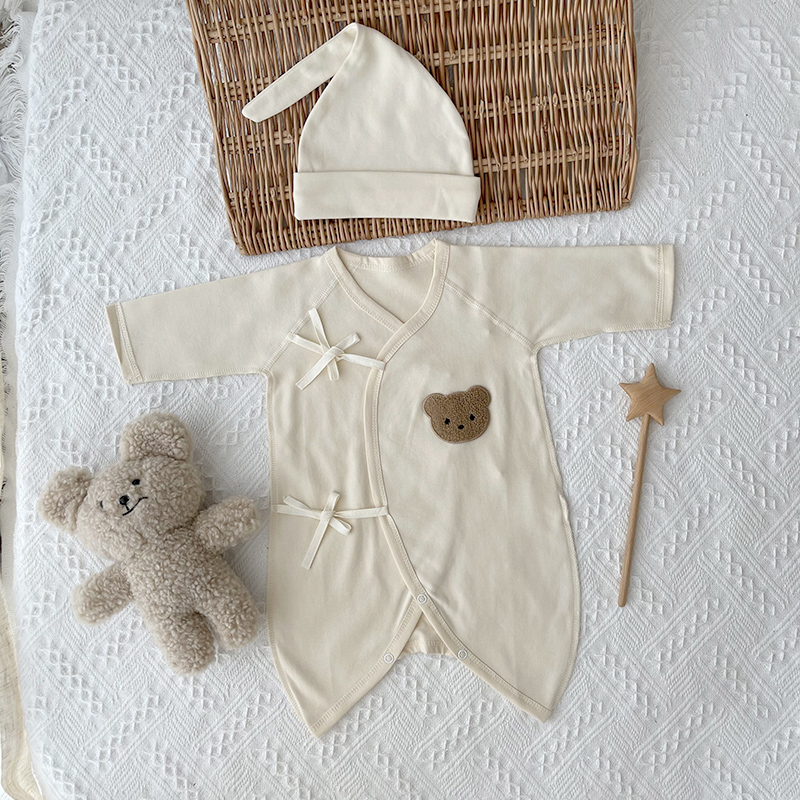 For many hamburgers newborn baby cotton long-sleeved cardigan monk clothes butterfly romper children's home set