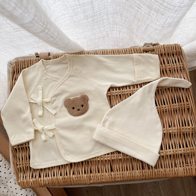 Newborn Baby Pure Cotton Lacing Long Sleeve Spring Autumn Home Casual Brokenness Monk clothes semi-back jacket to be produced full moon