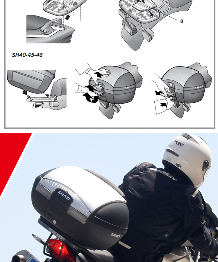SHAD Xiade SH45 Trunk xe máy chung Xe điện Xe tay ga Trunk Công cụ quá khổ hộp đựng đồ xe winner x
