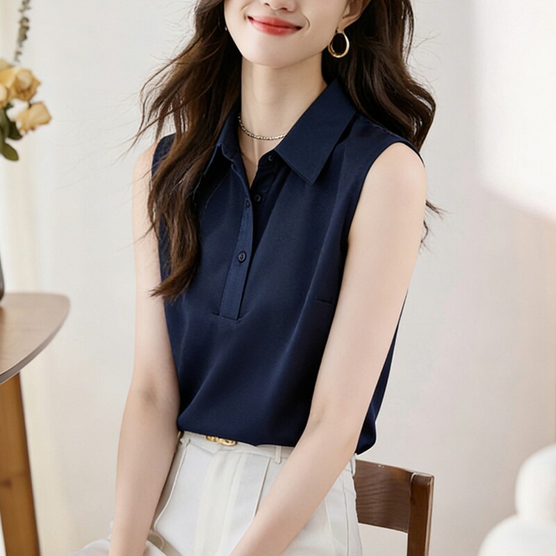 Sleeveless Shirt for Women, Summer 2026 New Style, High-End Feel, Elegant Satin Lapel Silk Shirt, Mulberry Silk Vest