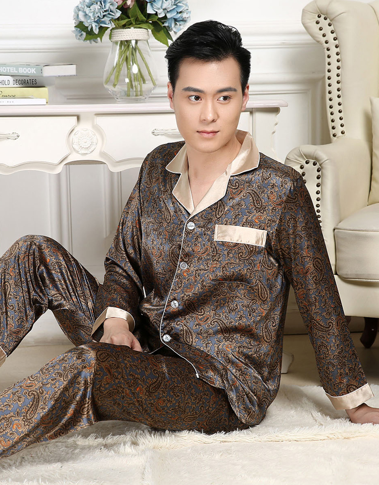 [Hàng ngày khuyến mãi] quay lụa đồ ngủ nam dài tay dịch vụ nhà mùa xuân và mùa thu của nam giới phù hợp với lụa kích thước lớn mùa hè đồ ngủ nam thu đông
